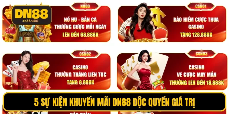 5 sự kiện khuyến mãi DN88 độc quyền giá trị