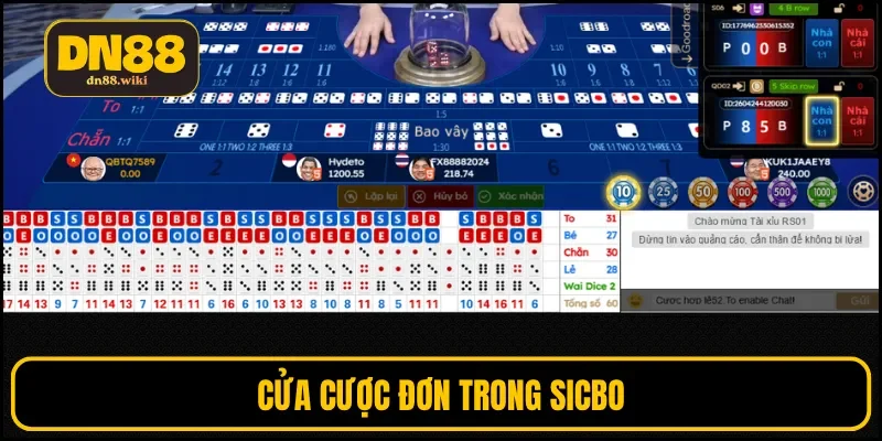Cửa cược đơn trong sicbo